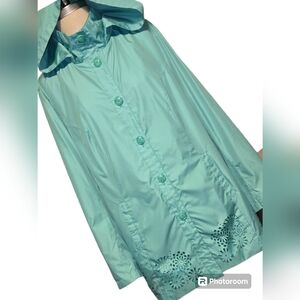NEW! Dennis basso light green windbreaker,button up, hooded,eyelet detail. large